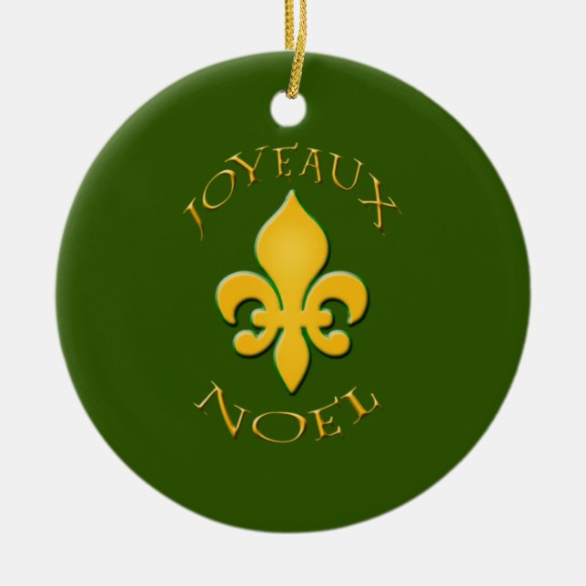 Joyeaux Noel Fleur de Lis Holiday Ornament (Front)