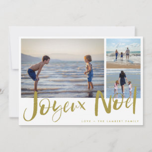 Joyeaux Noel Gold Family Photo Christmas Card