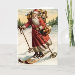 Joyeaux Noel Saint Nicholas Skiing Holiday Card