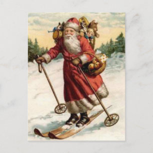 Joyeaux Noel Saint Nicholas Skiing Holiday Postcard