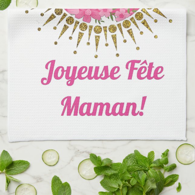 Joyeuse Fête Maman  Kitchen Towel (Folded)