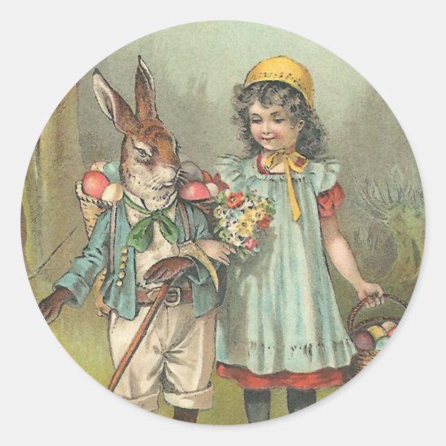 Joyeuses Pâques Cute Vintage Easter Classic Round Sticker (Front)