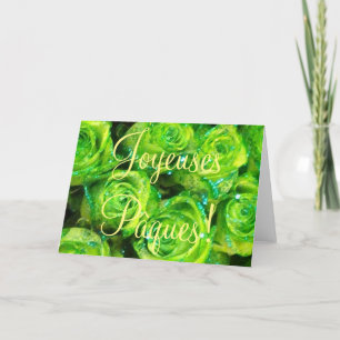 Joyeuses Pâques French Easter Purple Roses Flowers Holiday Card