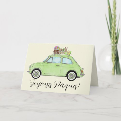 Joyeuses Pques French Easter Retro Fiat 500 Holid Holiday Card