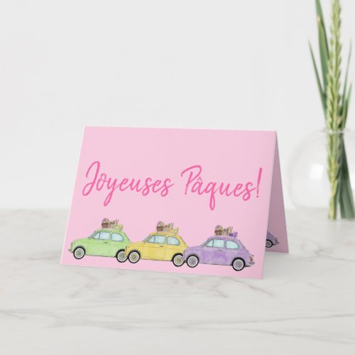 Joyeuses Pques French Easter Retro Fiat 500  Holiday Card