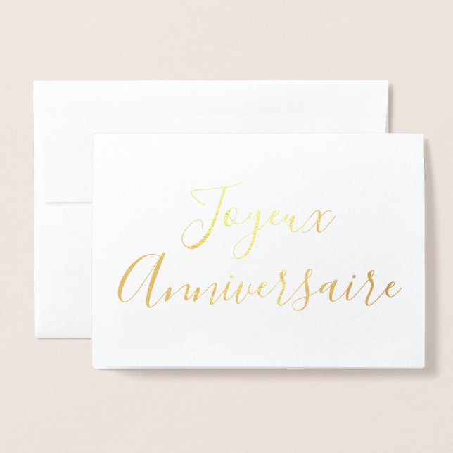 Joyeux Anniversaire calligraphy Gold Foil Card (Front With Envelope)