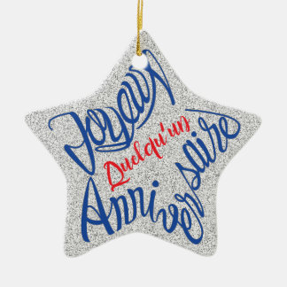 Joyeux anniversaire en forme d'étoile ceramic ornament