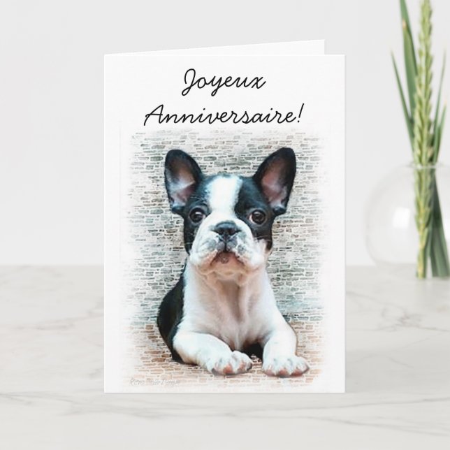 Joyeux Anniversaire French Bulldog greeting card (Front)