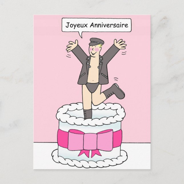 Joyeux Anniversaire Gay Male Birthday Humor Postcard (Front)