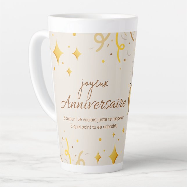 joyeux anniversaire. happy birthday. latte mug (Left Angle)