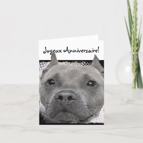 Joyeux Anniversaire Pitbull Dog Greeting Card Gabriel Angel Design