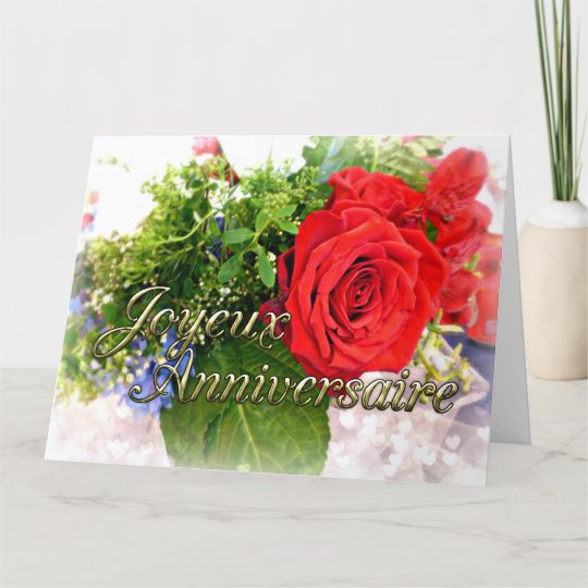 Joyeux Anniversaire Rose Bouquet Greeting Card Zazzle Com