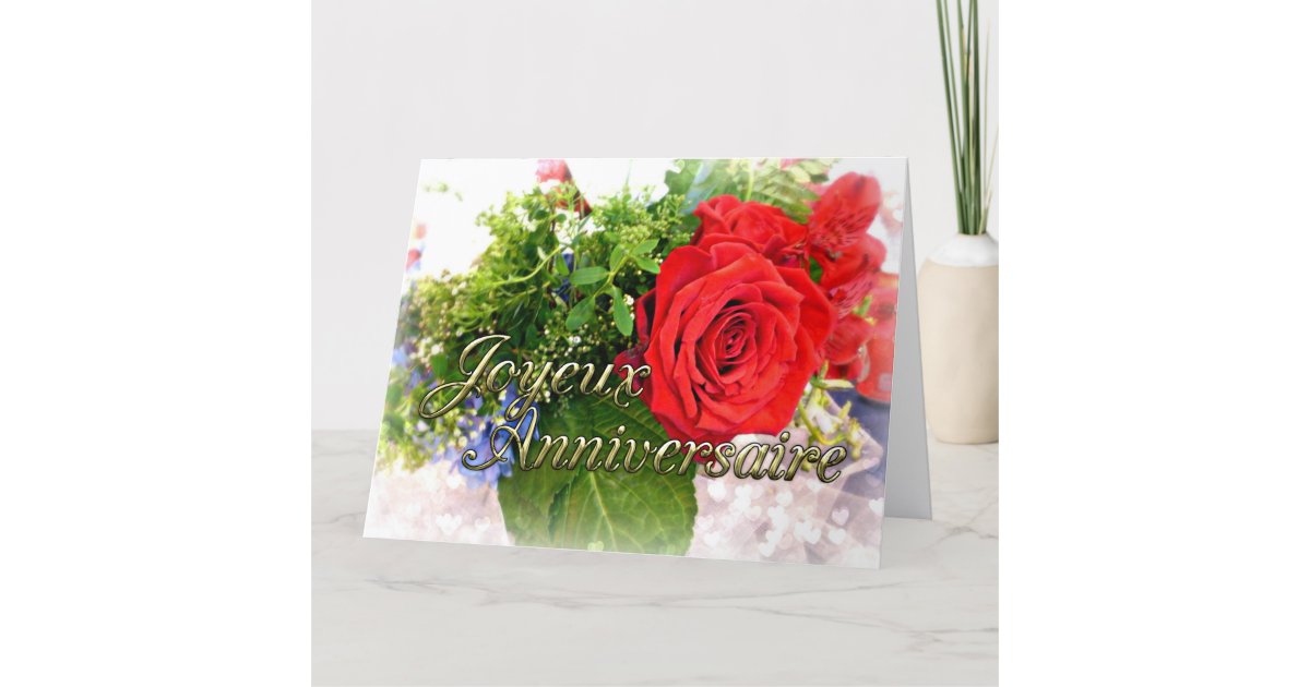 Joyeux Anniversaire Rose Bouquet Greeting Card Zazzle Com