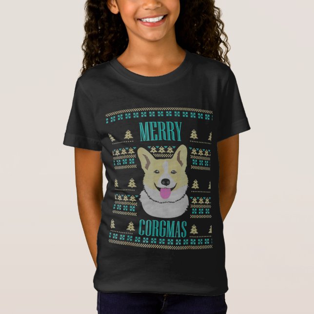 Joyeux Corgmas Ugly Christmas Corgi T-Shirt (Front)