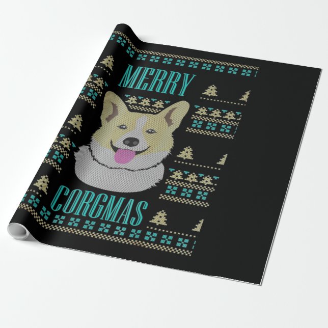 Joyeux Corgmas Ugly Christmas Corgi Wrapping Paper (Unrolled)
