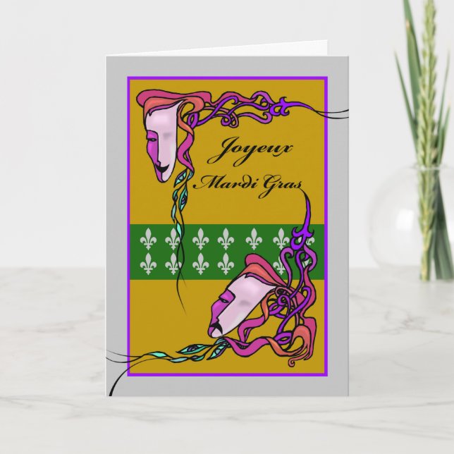 Joyeux Mardi Gras, French Mardi Gras, Masks Card (Front)