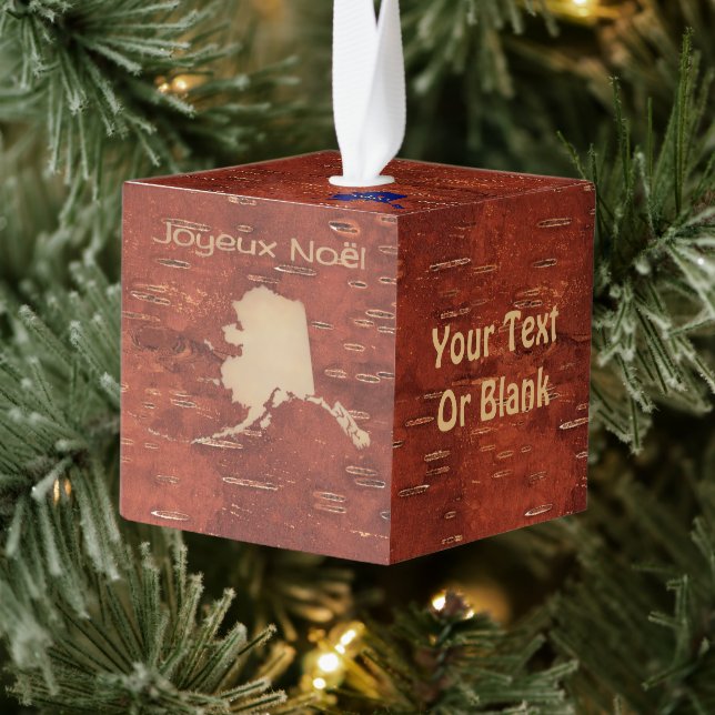 Joyeux Noёl - Alaska On Inner Birch Bark Cube Ornament (Tree)