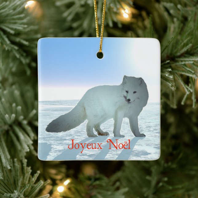Joyeux Noёl - Arctic Fox Ceramic Ornament (Tree)