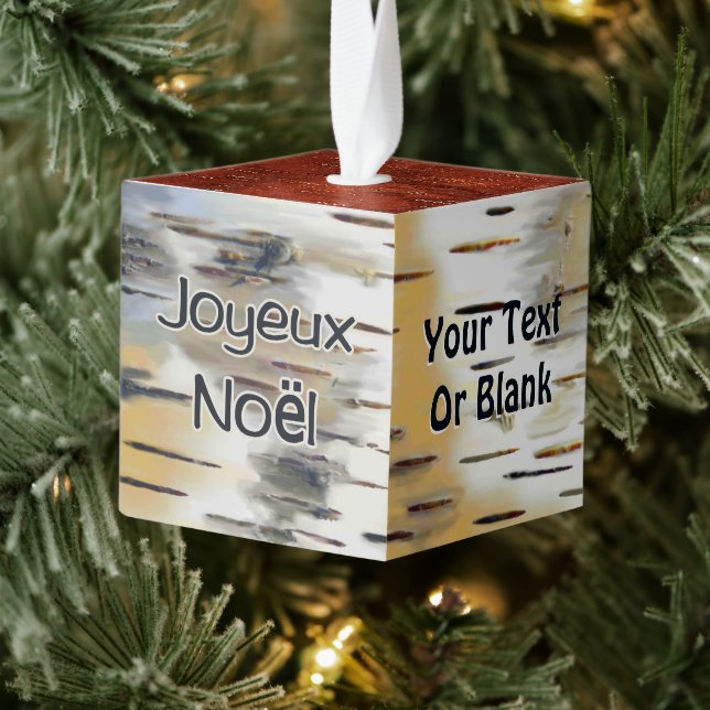 Joyeux Noёl - Birchbark Cube Ornament (Tree)
