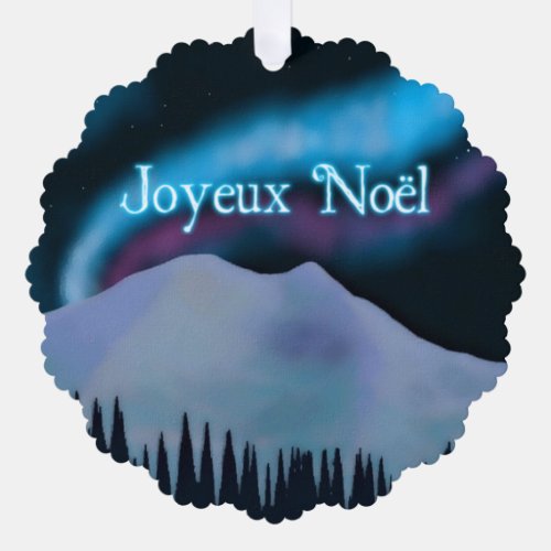Joyeux Noёl _ Blue Aurora  Ornament Card