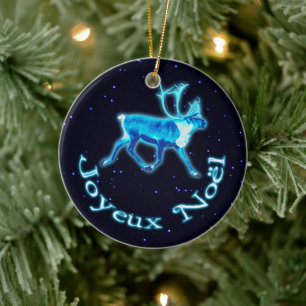 Joyeux Noёl - Blue Caribou (Reindeer) Ceramic Ornament
