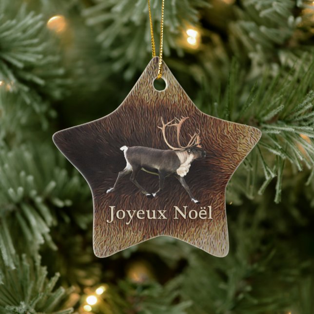 Joyeux Noёl - Bull Caribou (Reindeer) Ceramic Ornament (Tree)