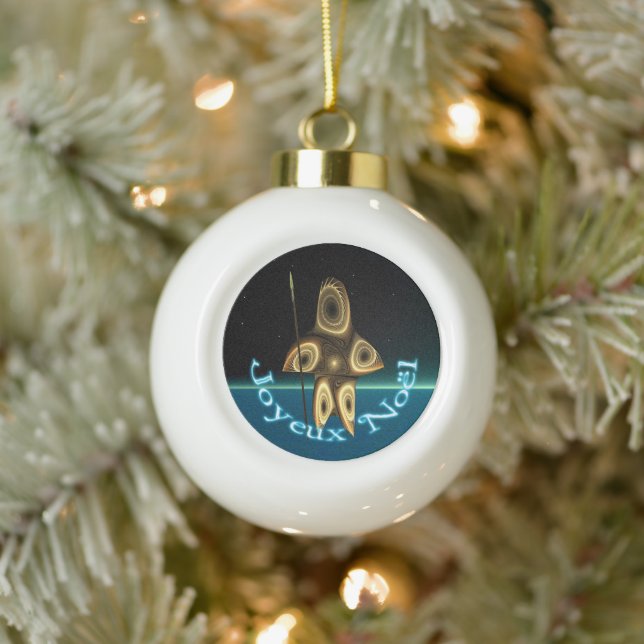 Joyeux Noёl - Fractal Inuit Hunter Ceramic Ball Christmas Ornament (Tree)