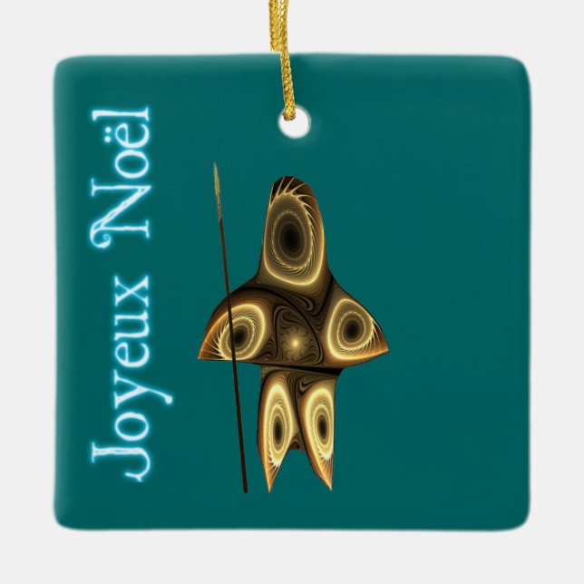 Joyeux Noёl - Fractal Inuit Hunter Ceramic Ornament (Front)
