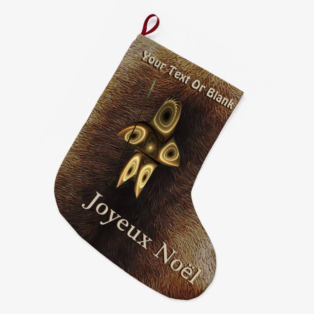 Joyeux Noёl - Fractal Inuit Hunter Large Christmas Stocking (Front (Hanging))