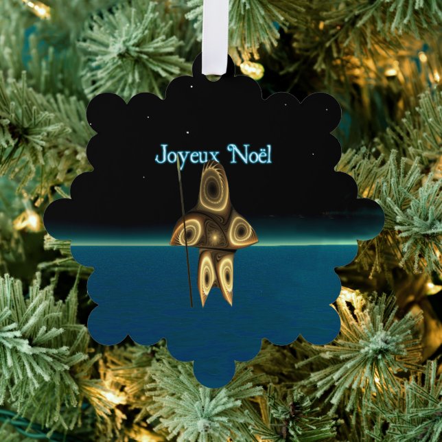 Joyeux Noёl - Fractal Inuit Hunter  Ornament Card (Insitu (Tree))