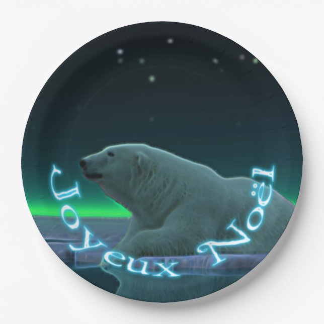 Joyeux Noёl - Ice Edge Polar Bear Paper Plates (Front)