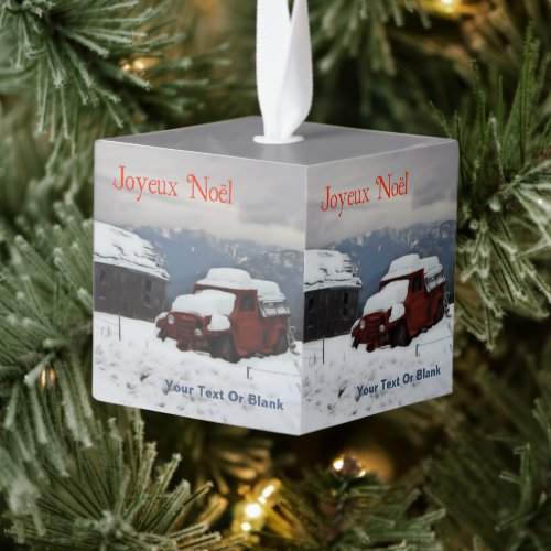 Joyeux Noёl _ Old Red Truck Cube Ornament