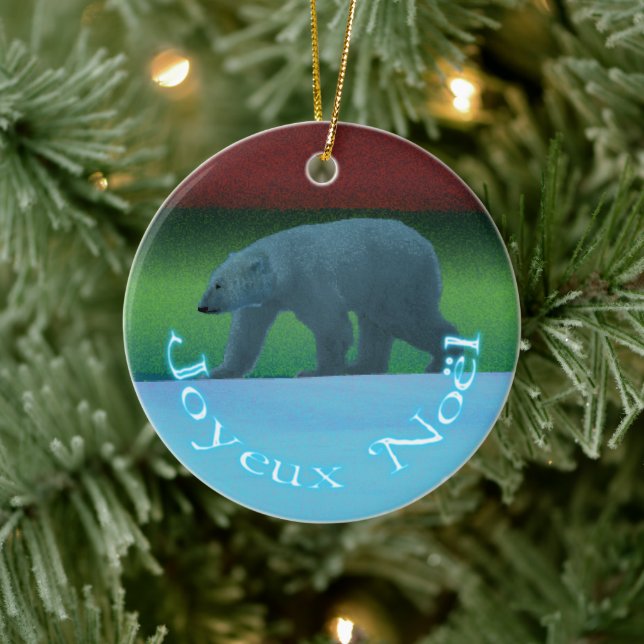 Joyeux Noёl - Polar Lights Polar Bear Ceramic Ornament (Tree)