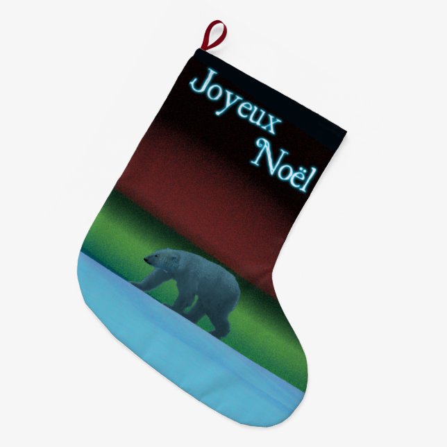 Joyeux Noёl - Polar Lights Polar Bear Large Christmas Stocking (Front (Hanging))