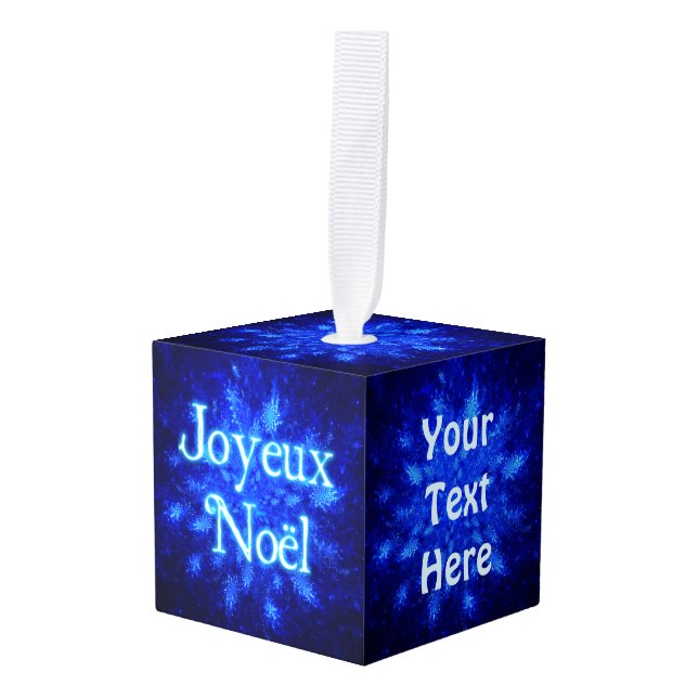 Joyeux Noёl - Snowburst Cube Ornament (Front Angled)