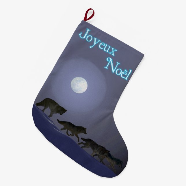 Joyeux Noёl - Wolf Pack Large Christmas Stocking (Front (Hanging))
