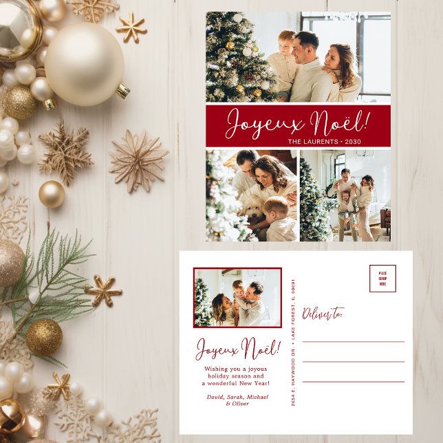 Joyeux Noel 4 Photo Holiday Postcard (Creator Uploaded)