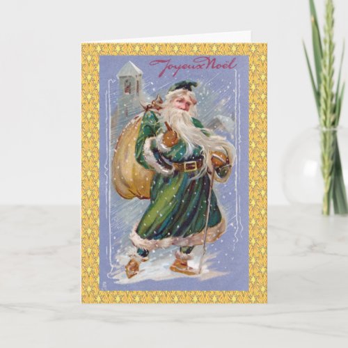 Joyeux Noel aka Merry Christmas Green Santa Claus Holiday Card
