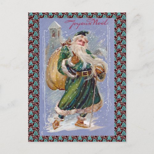 Joyeux Noel aka Merry Christmas Green Santa Claus Holiday Postcard