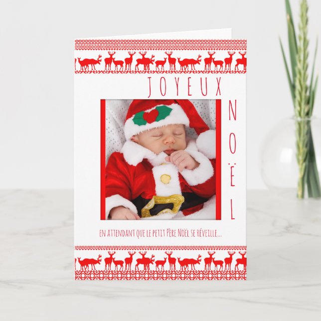 Joyeux Noël Bébé Père Noel Carte avec cadre Holiday Card (Front)