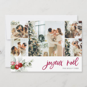 Joyeux Noel Berry Calligraphy 7 Photo Holiday Card