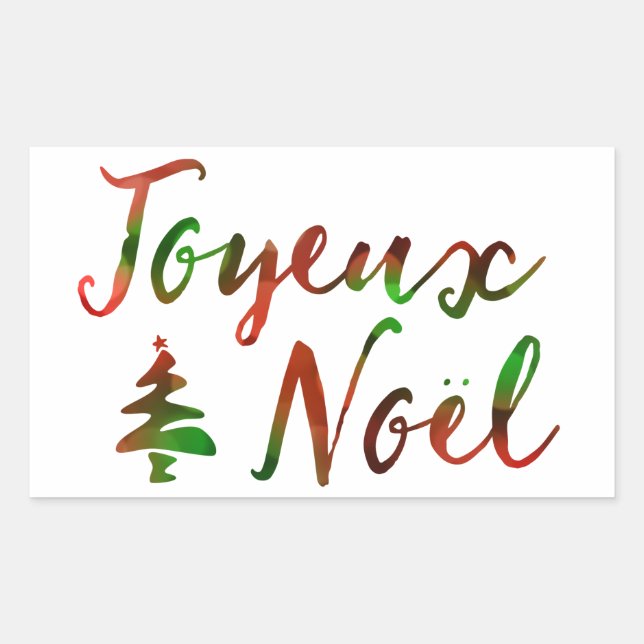 Joyeux Noel bokeh tree lights Rectangular Sticker (Front)