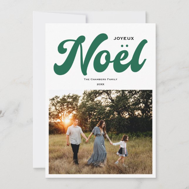 Joyeux Noel Bright photo design green Holiday Card (Front)