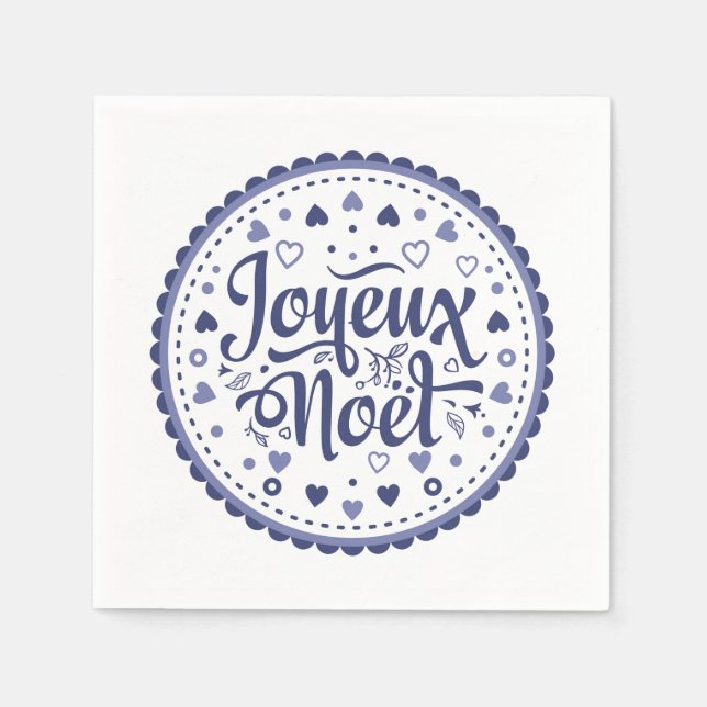 Joyeux Noel calligraphy typography blue white chic Napkins (Front)