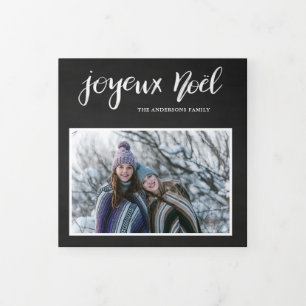 Joyeux Noel Chalkboard Vintage Multi Photo Tri-Fold Holiday Card