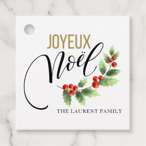 Joyeux Nol Chic Holly Personalized  Christmas Favor Tags