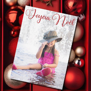 Joyeux Noël Chic Red Script French Family Photo Holiday Card