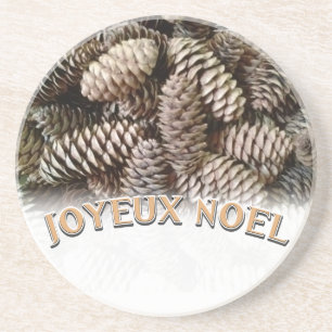 Joyeux Noel Christmas Holiday Pine Cone Coaster