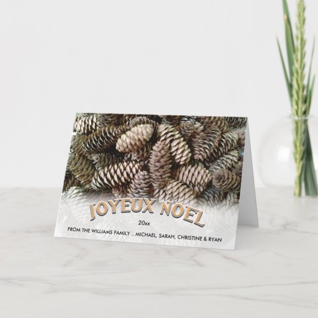 Joyeux Noel Christmas Holiday Pine Cone Custom Card (Front)