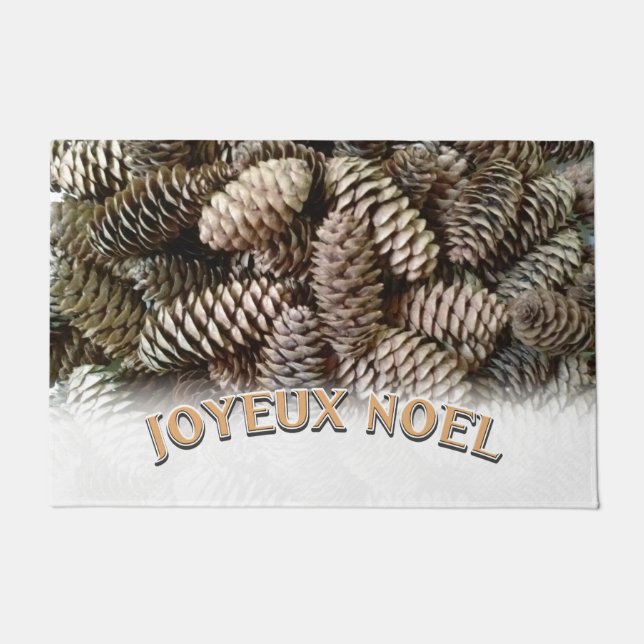 Joyeux Noel Christmas Holiday Pine Cone Doormat (Front)